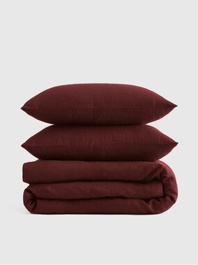 QUINCE European Linen Duvet Cover Set King/Cal King Burgundy 7943